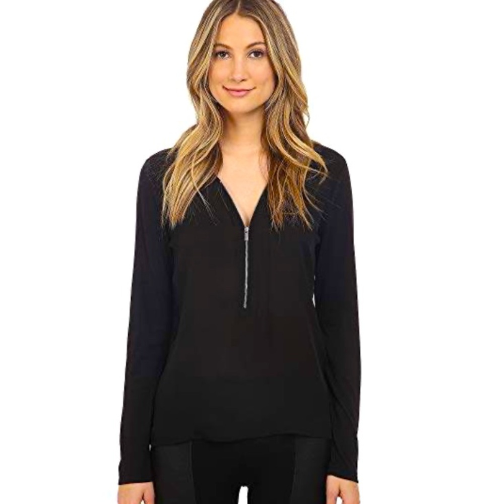 The Kooples Long Sleeve Signature T Shirt In Silk And Jersey